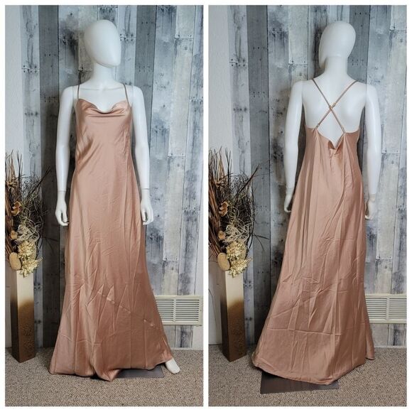 NWOT Show Me Your MuMu Tuscany Maxi Slip Dress in Rose Gold Luxe Satin - Picture 2 of 11